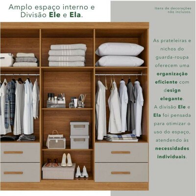 Guarda-roupa Texas Premium 6 Portas Cinamomo/Off White C/Espelho e P�s Larg. 1.80m - Sall�to
