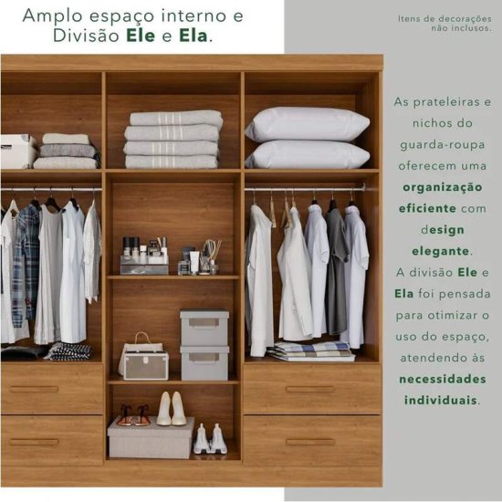 Guarda-roupa 1,80m Texas Premium Cinamomo 6 Portas 4 Gavetas - Sall�to