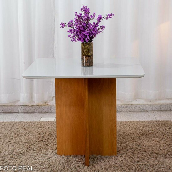 Mesa de Jantar Moscou 90x90 Vidro Off/Base Cinamomo - Minas Plac
