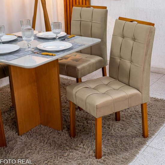 Mesa de Jantar Moscou 90x90 Vidro Off Base Cinamomo + 4 Cadeiras Londres Veludo Avel� Minas Plac - Entregue Montada