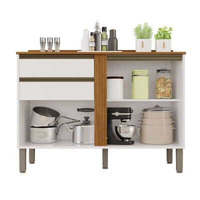 Balc�o Cozinha P�rola Branco/Cinamomo 2 Portas 2 Gavetas Larg. 1.20m - Sall�to