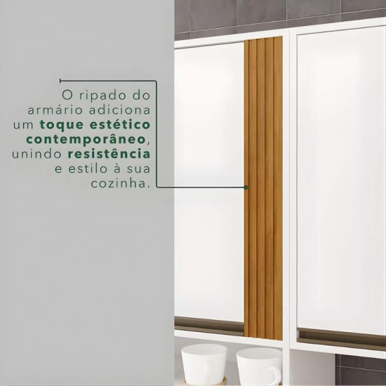 Cozinha 4 Pe�as P�rola Branco/Cinamomo: Torre Quente 0,66m + Balc�o 1,20m + A�reo 1,20m + Arm�rio de Geladeira 0,70m - Sall�to