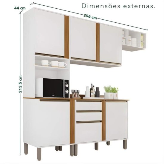 Cozinha 4 Pe�as P�rola Branco/Cinamomo: Torre Quente 0,66m + Balc�o 1,20m + A�reo 1,20m + Arm�rio de Geladeira 0,70m - Sall�to