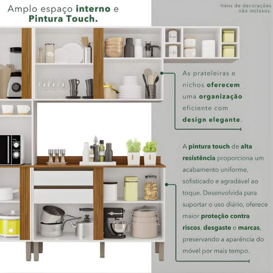 Cozinha 4 Pe�as P�rola Branco/Cinamomo: Torre Quente 0,66m + Balc�o 1,20m + A�reo 1,20m + Arm�rio de Geladeira 0,70m - Sall�to