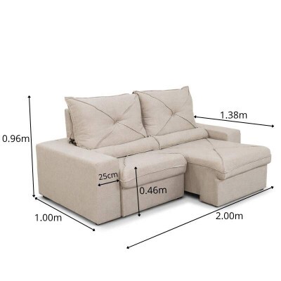 Sof� Retr�til Reclin�vel Tokio 2.00m Linho Bege 30