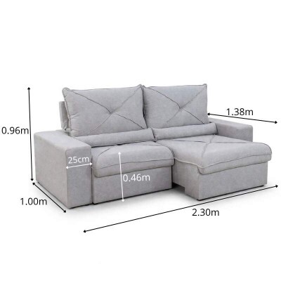 Sof� Retr�til Reclin�vel Tokio 2.30m Linho Cinza 31