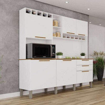 Arm�rio Cozinha New Top�zio Branco/Cinamomo 6 Portas 2 Gavetas Larg. 1.65m - Sall�to