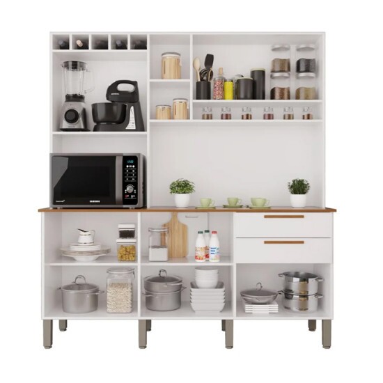 Arm�rio de Cozinha 1,65m New Top�zio Branco/Cinamomo 6 Portas 2 Gavetas - Sall�to