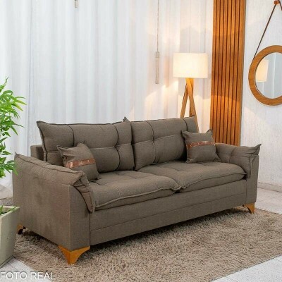 Sof� 3 Lugares Creta Linho Marrom 25 Larg. 1.80m - Molas bonnel