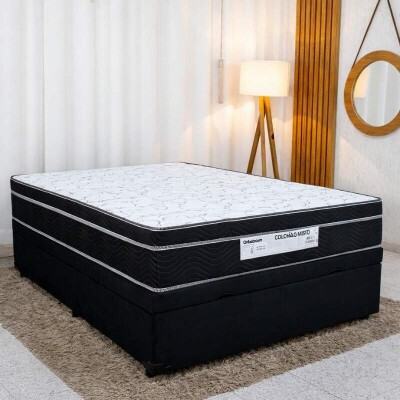 Colch�o Casal Airtech 150 Ortopillow Ortop�dico D45 Ortobom + Box Ba� Casal Prime Confort Sued Preto Blindado Issacar - 138x188x73 | Suporta at� 240kg