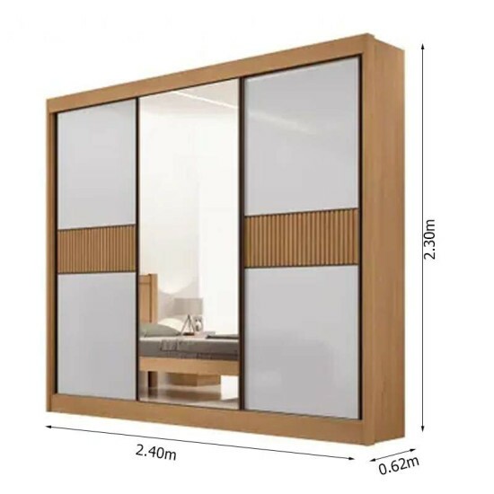 Roupeiro Casal Cristal Ripado Cinamomo/Off 3 Portas 6 Gavetas - D