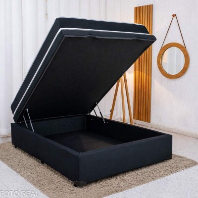 Colch�o Casal Ortop�dico Classic Supreme Lestespuma + Base Box Casal Ba� Confort Sued Preto Blindado Issacar - 138x188x64 cm