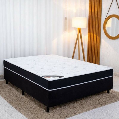 Colch�o Casal Ortop�dico Classic Supreme Lestespuma + Base Box Casal Sued Preto Ortobel - 138x188x56 cm