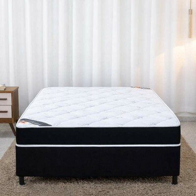 Colch�o Casal Ortop�dico Classic Supreme Lestespuma + Base Box Casal Sued Preto Ortobel - 138x188x56 cm