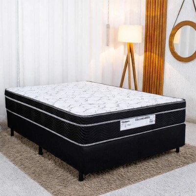 Colch�o Casal Ortop�dico Airtech 150 Ortopillow Ortobom + Base Box Casal Sued Preto Ortobel - 138x188x65 cm