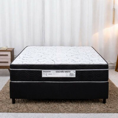Colch�o Casal Ortop�dico Airtech 150 Ortopillow Ortobom + Base Box Casal Sued Preto Ortobel - 138x188x65 cm
