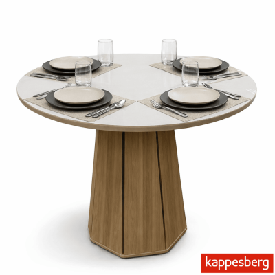 Mesa de Jantar Jade BA54 Redonda 105x105 Vidro Off Base MDF - Kappesberg