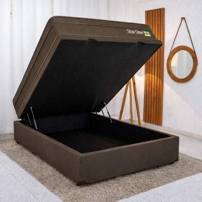 Colch�o Casal Star One Ortop�dico D-65 Anjos + Base Box Ba� Casal Prime Confort Sued Marrom Blindado Issacar - 138x188x75 | Suporta at� 280kg
