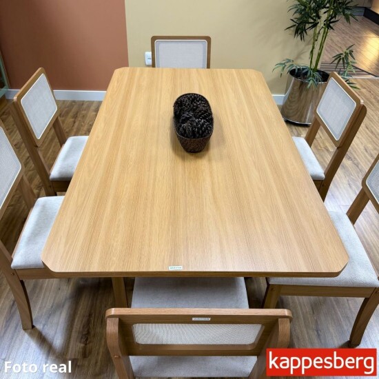 Mesa de Jantar BA68 Tampo MDF Madeirado 160x80 + 6 Cadeiras Gardeni Canela - Kappesberg