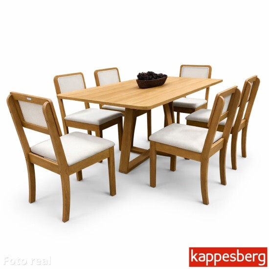 Mesa de Jantar BA68 Tampo MDF Madeirado 160x80 + 6 Cadeiras Gardeni Canela - Kappesberg