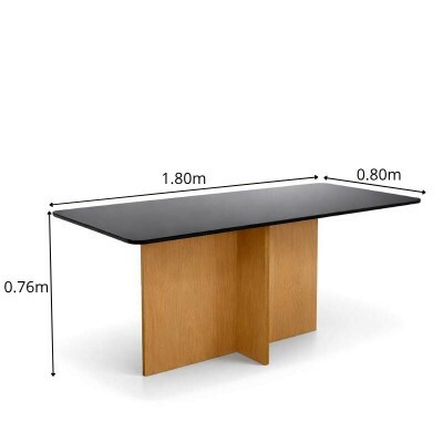 Mesa Moscou 160x80 Vidro Preto Base Cinamomo - Minas Plac