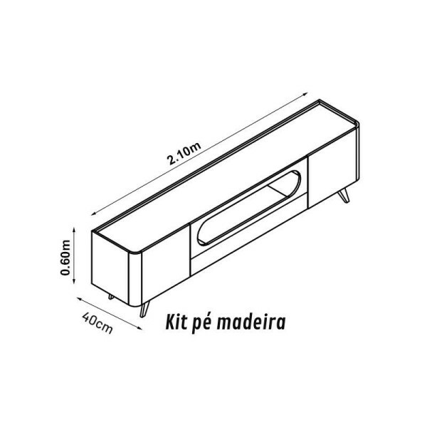 Rack Nobre Larg. 2.10m Off/Naturale C/ Led 100% MDF para TV at 70\\\" - Gelius