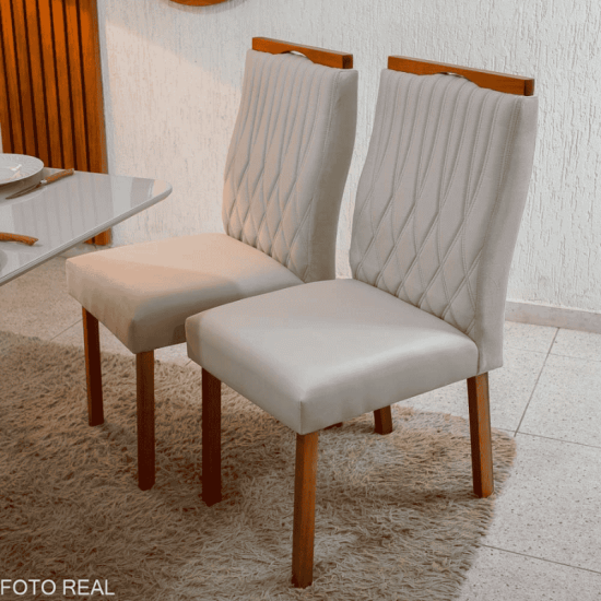 Mesa de Jantar Bali 120x80 Vidro Off Base Minas Plac + 4 Cadeiras G�nova Veludo Bege 512 Art Assento - Entregue Montada