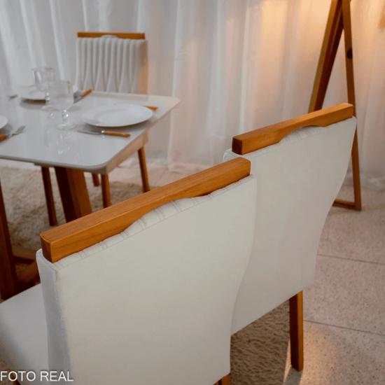 Mesa de Jantar Bali 120x80 Vidro Off Base Minas Plac + 4 Cadeiras G�nova Veludo Bege 512 Art Assento - Entregue Montada