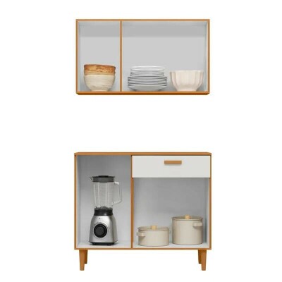 Kit Cozinha Ester A�reo e Balc�o Larg. 91cm Freij�/Off - Poliman