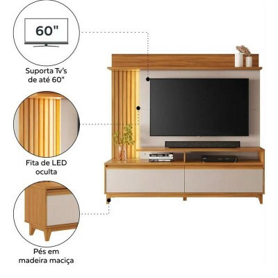 Home 1,83m NT 1400 Freij�/Off com Detalhe Ripado e LED para TV at� 60