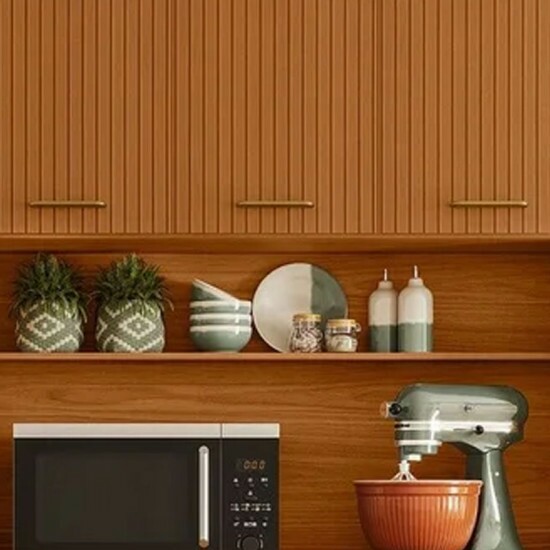 Kit Cozinha New L�via Freij�/Off 6 Portas 1 Gaveta Com Detalhe Ripado 3D Larg. 1.10m - Poliman