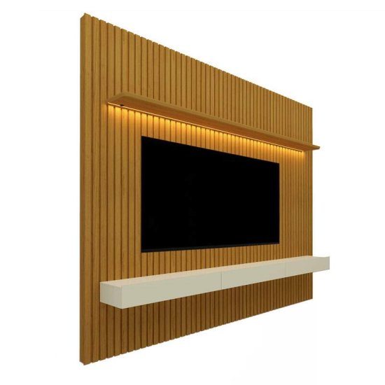 Painel 2,30m Nobre Naturale/Off com Detalhe Ripado, Nicho e LED 100% MDF para TV at� 85\" - Gelius