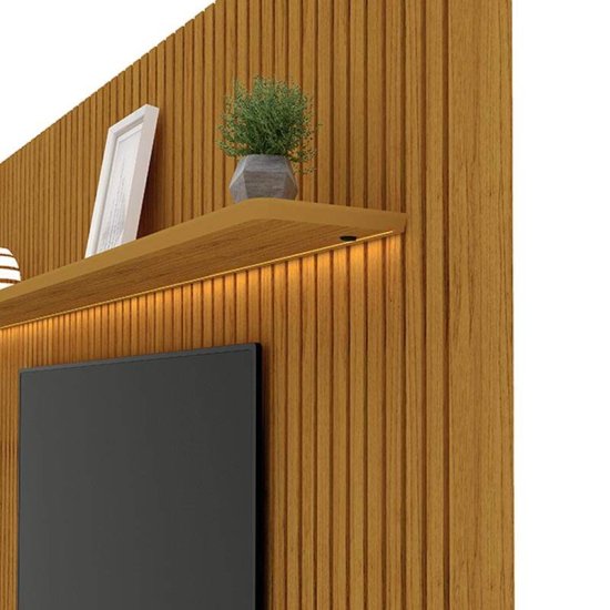Painel 2,30m Nobre Naturale/Off com Detalhe Ripado, Nicho e LED 100% MDF para TV at� 85\" - Gelius