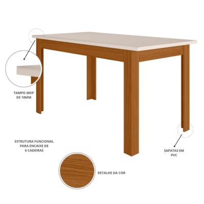 Mesa de Jantar Bellagio 150x80 Freij� UV/Tampo Off White + 6 Cad. Milano Freij� UV/Savana - Poliman