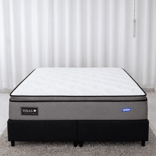 Colch�o Queen Texas Molas Ensacadas Gazin + Box Queen Bipartida Sued Preto Ortobel - 158x198x69 | Suporta at� 240kg
