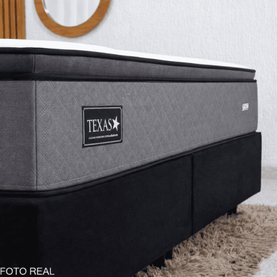Colch�o Queen Texas Molas Ensacadas Gazin + Box Queen Bipartida Sued Preto Ortobel - 158x198x69 | Suporta at� 240kg