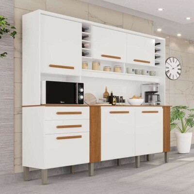 Arm�rio Cozinha Catar Branco/Cinamomo 6 Portas 2 Gavetas Larg. 2.00m - Sall�to