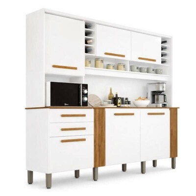 Arm�rio Cozinha Catar Branco/Cinamomo 6 Portas 2 Gavetas Larg. 2.00m - Sall�to