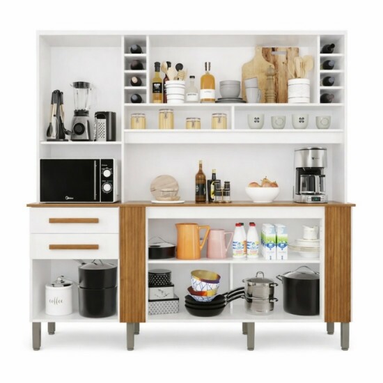Arm�rio Cozinha Catar Branco/Cinamomo 6 Portas 2 Gavetas Larg. 2.00m - Sall�to