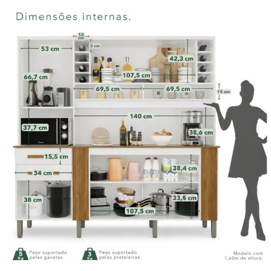 Arm�rio Cozinha Catar Branco/Cinamomo 6 Portas 2 Gavetas Larg. 2.00m - Sall�to