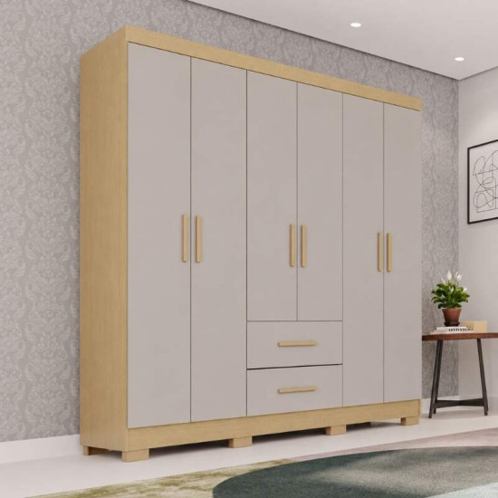 Guarda-roupa Solteiro 1,50m Estrela Premium Jequitib�/Granizo 6 Portas 2 Gavetas com P�s - Sall�to