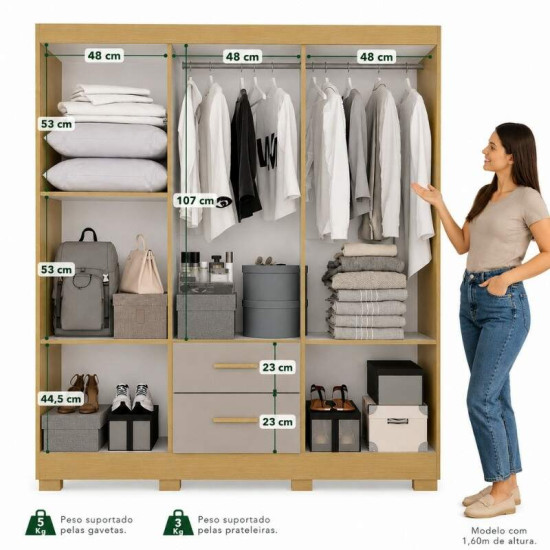 Guarda-roupa Solteiro 1,50m Estrela Premium Jequitib�/Granizo 6 Portas 2 Gavetas com P�s - Sall�to