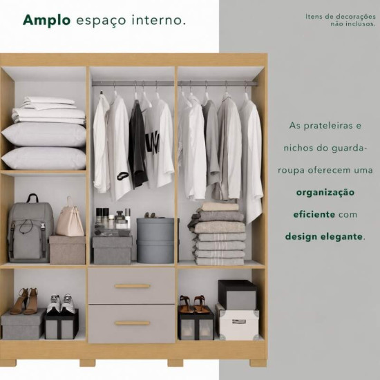 Guarda-roupa Solteiro 1,50m Estrela Premium Jequitib�/Granizo 6 Portas 2 Gavetas com P�s - Sall�to