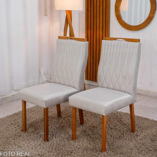 Caixa 2 Cadeiras G�nova Veludo Bege 512 Madeira Art Assentos - Entregue Montada