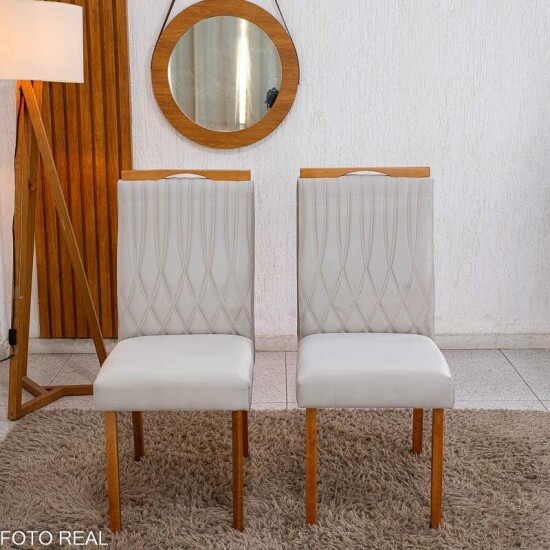 Caixa 2 Cadeiras G�nova Veludo Bege 512 Madeira Art Assentos - Entregue Montada