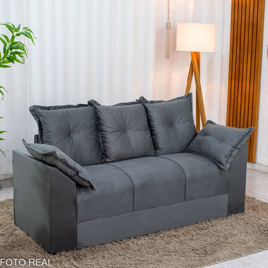 Sof� 3 Lugares Petra Veludinho Cinza Larg. 1.70m