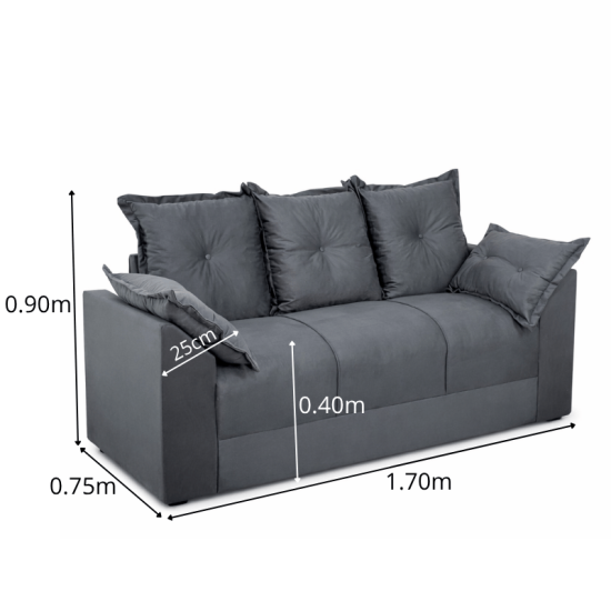 Sof� 3 Lugares Petra Veludinho Cinza Larg. 1.70m