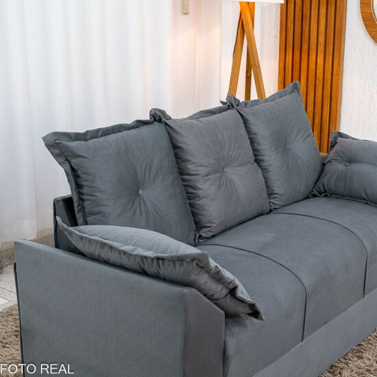 Sof� 3 Lugares Petra Veludinho Cinza Larg. 1.70m