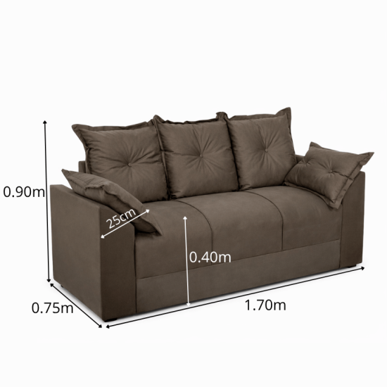 Sof� 3 Lugares Petra Veludinho Marrom 603 Larg. 1.70m