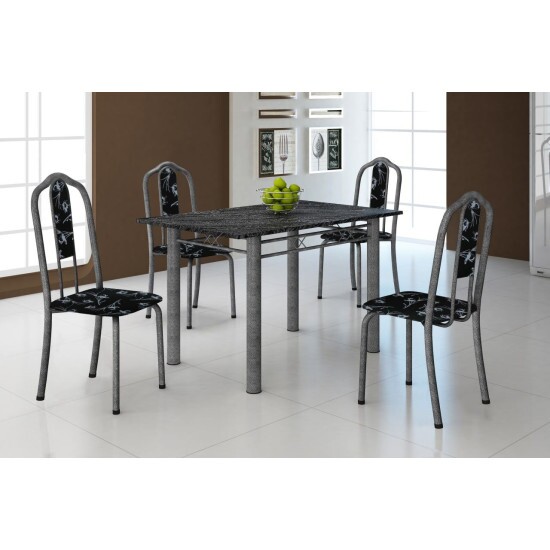 Mesa de Cozinha Lu�sa Tampo em Pedra 120x75 + 4cadeiras Mart Prata